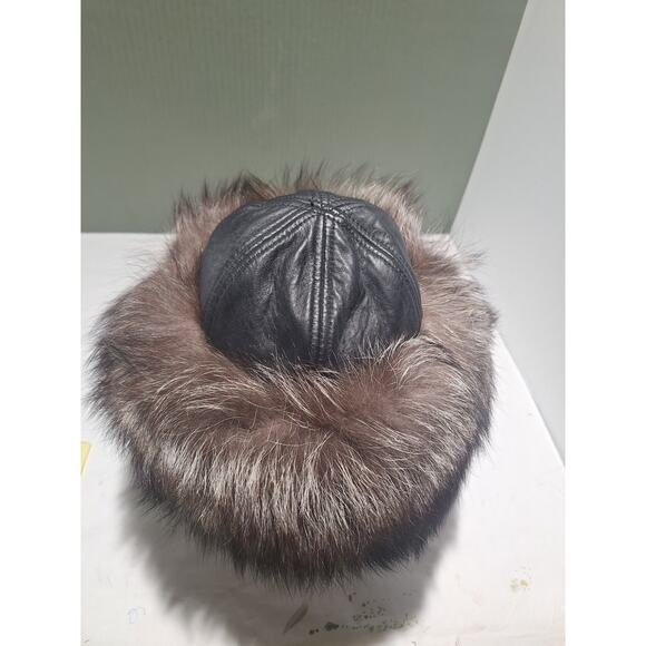 Paul Leinburd Crown Cap Silver Fox Fur Trim Leather Hat M/M Made In Canada main image 7